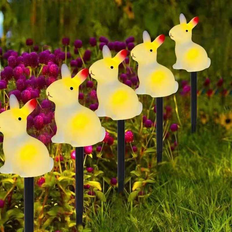 5-Pack Solar-Powered Rabbit Easter Bunny Lights Outdoor LED Lights Garden Decorations Pathway Lights Ground Plug Light Lawn H260316