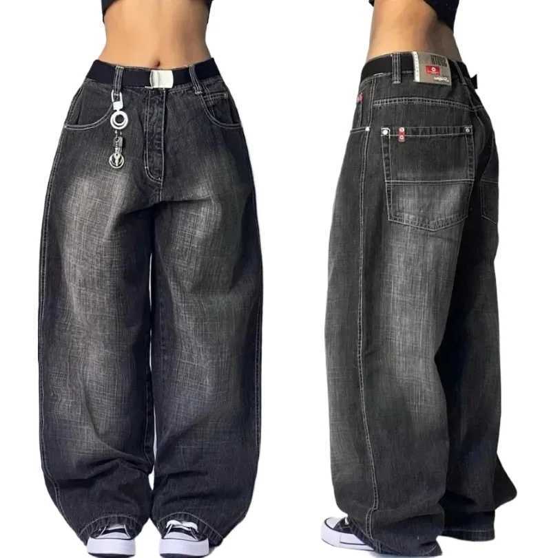 2024 New American hip-hop Vintage baggy jeans womens Harajuku high waist Y2K wide-leg pants Gothic wide pants Streetwear pantsT260317