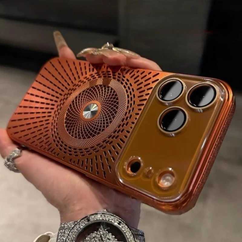 For Luxury Heat Dissipation Magnetic Phone Case For iPhone 12 13 14 15 16 Plus 17 Air PC Bumper Lens On 16 Pro Max Cover C260314