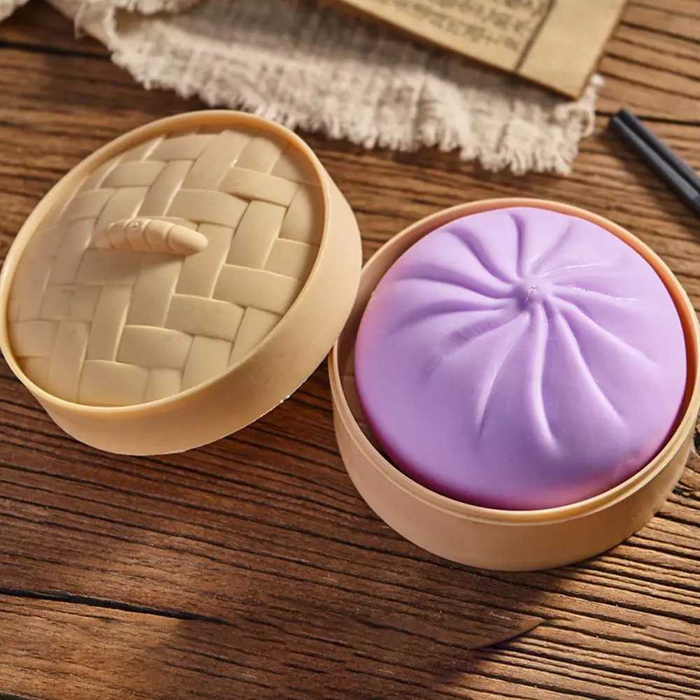 Colorful Dumpling Squishes Stress Balls Fidget Sensory Toys Simulation Food Squishies Bun with Steamer Squeeze Dough Ball Gifts H260324