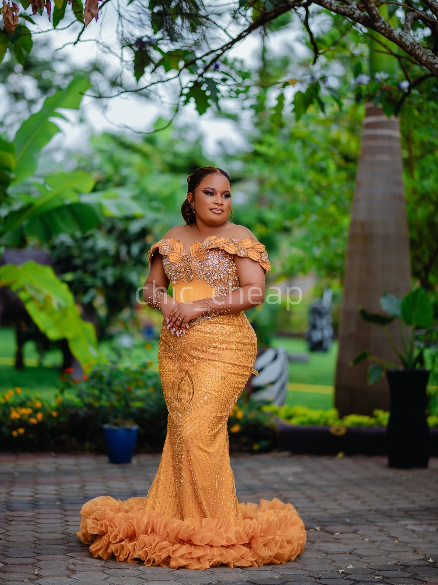 2K26 Gold Prom Dress 2026 Mermaid Prom Dress Florals Crystals Sheer Neck Sequined Evening Dresses Birthday Party Formal Receiption Gowns Dresses ZJ064