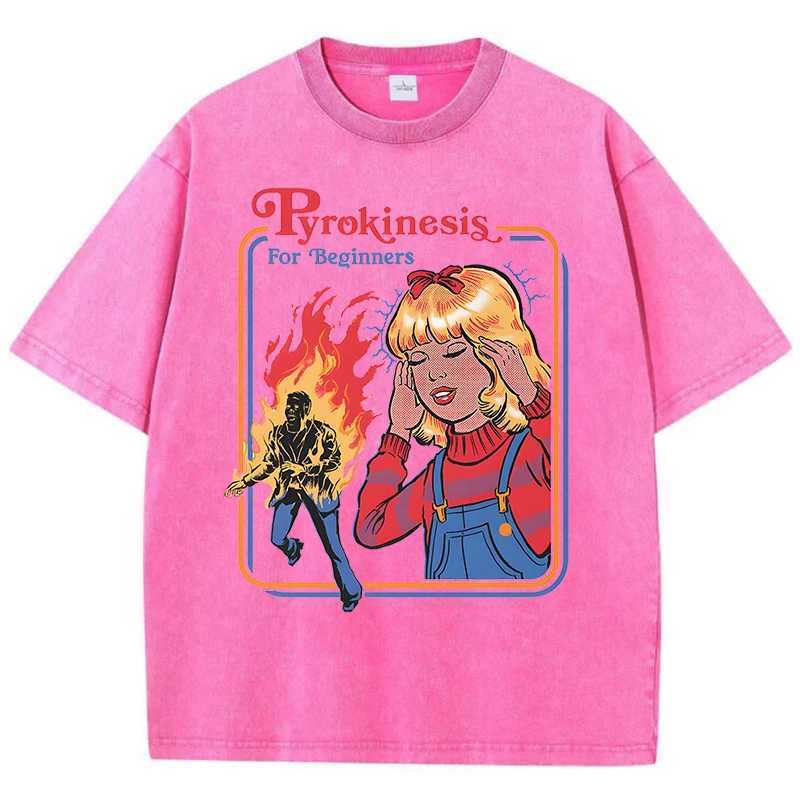Pyrokinesis For Beginners Washed Retro Men T-Shirts Fashion Cotton Clothes Loose Oversize T Shirt Casual Tee Cotton Tops Couple M260317