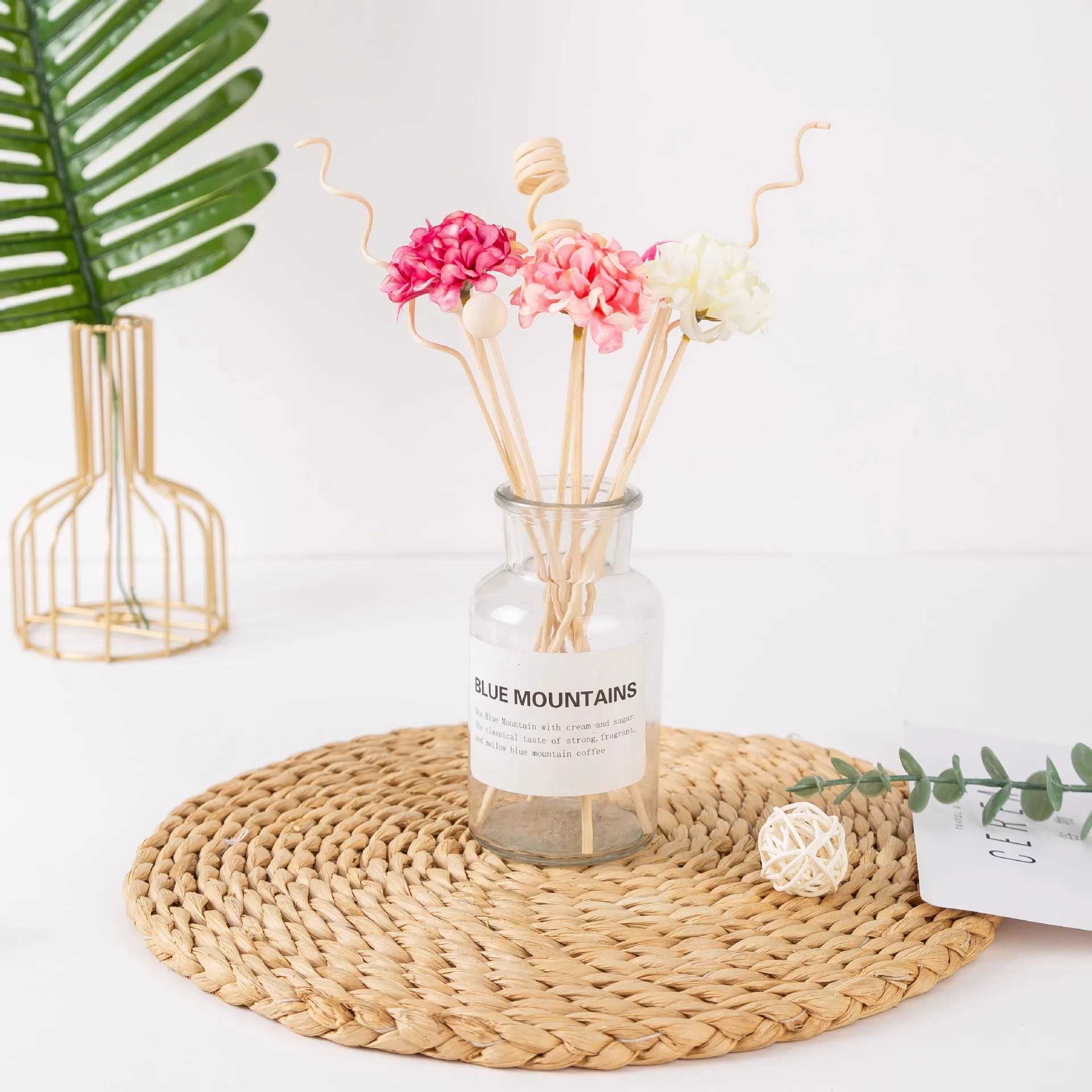 10PCS Pink Hydrangea Flower Rattan Sticks Fireless Fragrances Reed Diffuser Stick DIY Ornaments Home Decor D260317