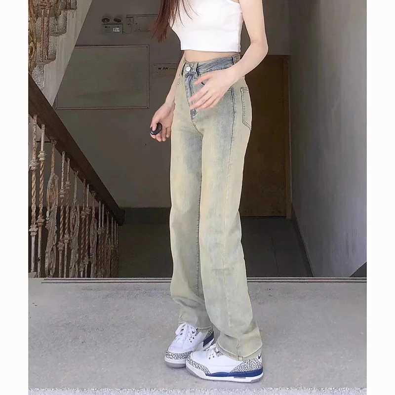 Chic Retro High Waist Straight Leg s Jeans Hot Sale Lady Classic Solid Denim Trousers Female Casual Thin Long Pants M260317
