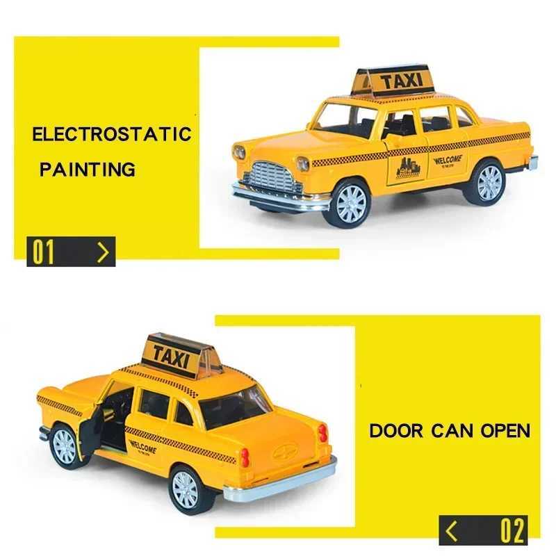 1/32 Retro Taxi Model Alloy Car Toy Miniature Car Collection Diecast Sound Light Kids Toys Childrens Day Gift D260317