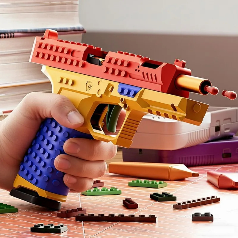 SIG17 Building Blocks Toy Gun Auto Firing Eject Shell Blowback Soft Bullet Pistol Outdoor War Game for Boys Adults Gift 260317