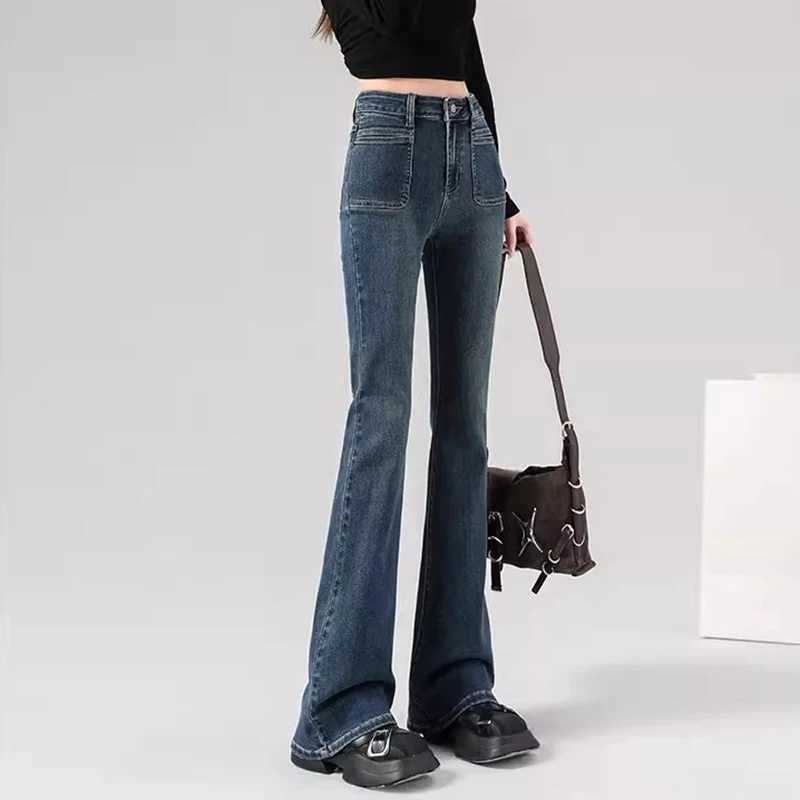 Spring Woman High Waist Vintage Flare Jeans s Korean Y2k 2000s Bell Bottom Pants Female Streetwear Gray Blue Denim Trousers M260317