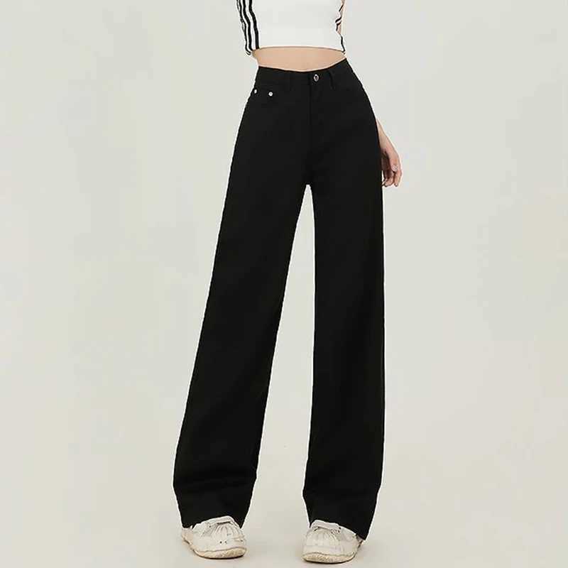 Lady Korean Fashion High Waist Jeans Pants Women Loose Fit Denim Trousers s White Casual Straight Leg Pants M260317