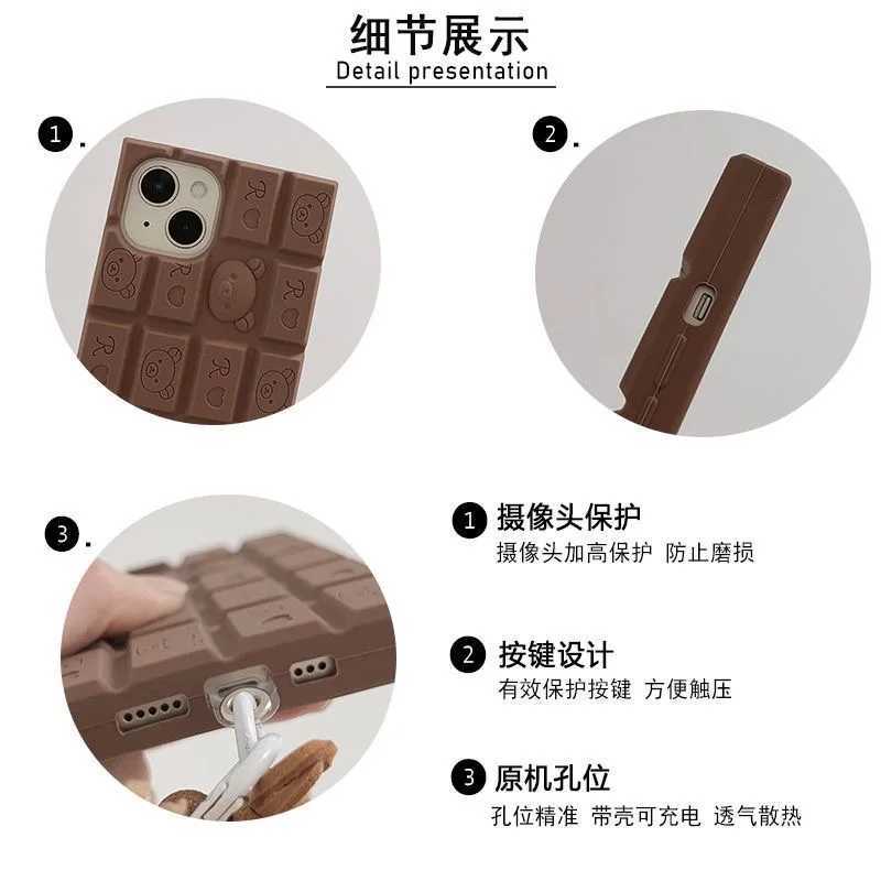 3D Chocolate Rilakkuma Phone Case For iphone 17 16 Pro Max 15 14 Plus 13 12 11 Pro Max Soft Cover with Cute Bear wrist strap C260314