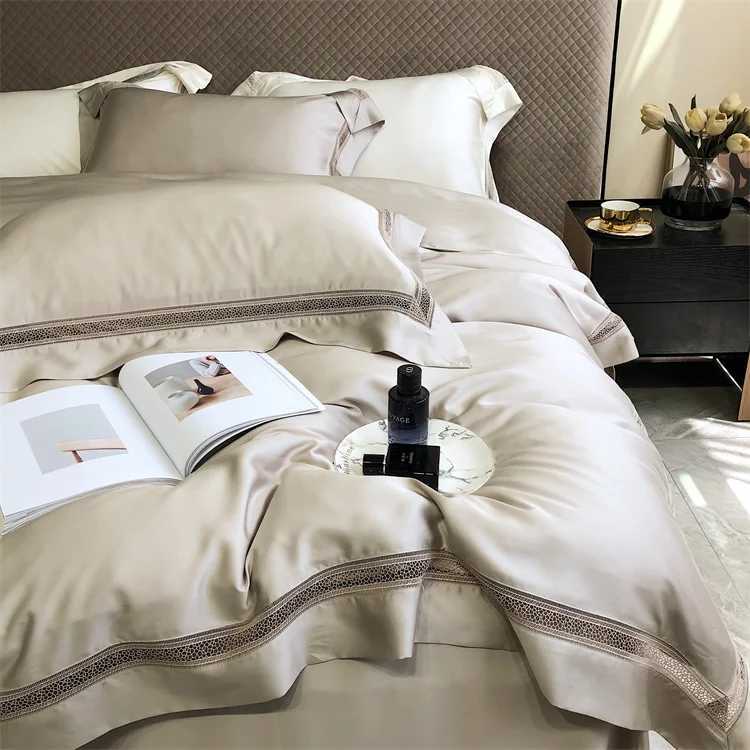 1000TC Egyptian Cotton Soft Cozy Bedding Set Hollow Lace Broad Side Duvet Cover Flat Fitted Bed Sheet Pillowcases Luxury D260317
