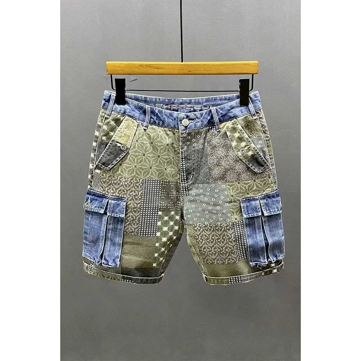 New High Quty Designer Kpop Mens Hip-hop Irregular Printed Summer Slim Casual Pants Patchwork Printing Luxury Jeans Shorts X260316