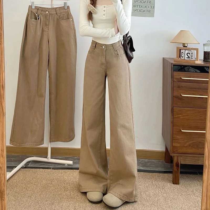 Female Classic Khaki Wide Leg Jeans s Retro Low Waist Solid Casual Denim Trousers Women Fashion Comfortable Baggy Pants M260317