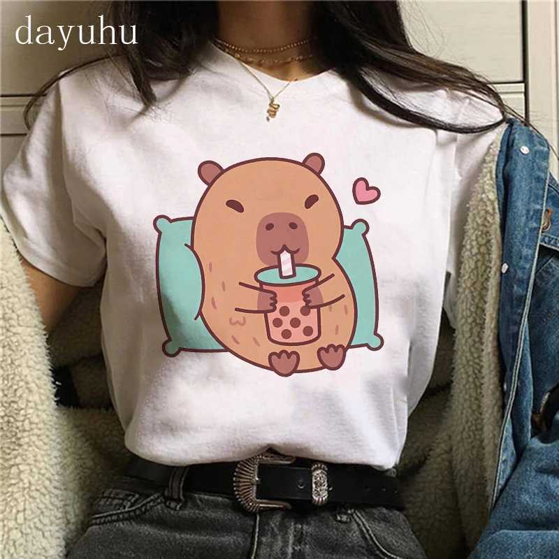 Funny 90s Capybara Tshirt Women T-Shirt Capibara Cartoons CloTHes Capybaras T Shirt Female Casual Top CloTHes M260317