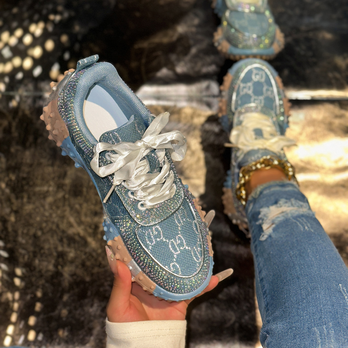 Womens designer Sneakers Water Anti slip leisure Fashion Rhinestone Luxury Training Shoes 2026 New Outdoor Platform Anti-slip column Anti Slip Running