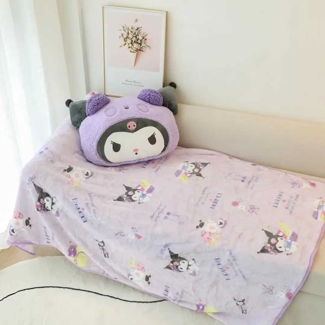 Comfortable Kuromi My Melody Pillow Blanket Stuffed Japanese Style Cinnamoroll Pom Purin Back Cushion Hug Plushies Gifts D260317