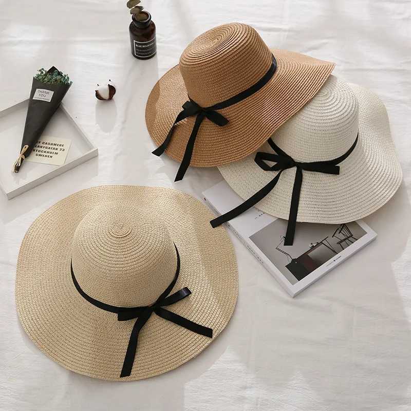 1Pcs Fashionable Summer Wide Brim Straw Hat Foldable Bow Design Beach Sun Hat for Women Korean Style Handmade Vacation Accessory H260317 - view 3