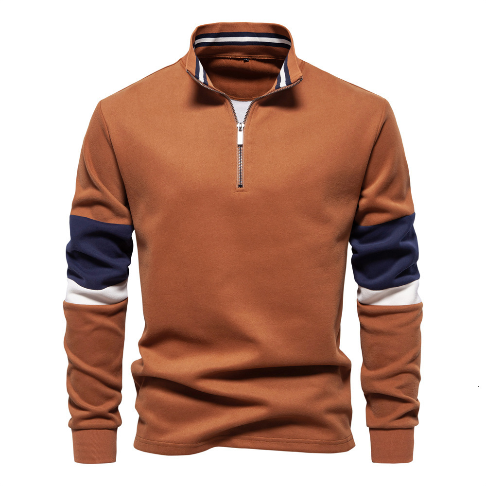 New Autumn Long Sleeve Polo Hoodie Polo Collar Swea Trendy European Shirt Size Color Block Men's Highquality Casual Swea