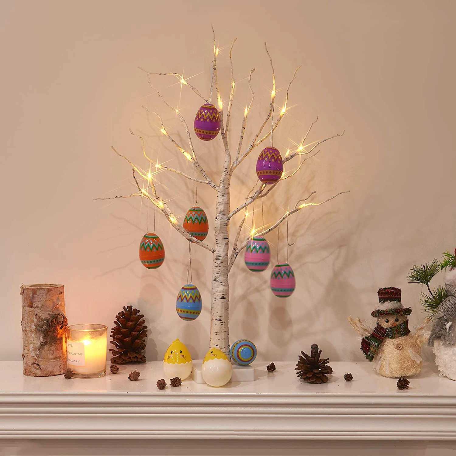 60cm Easter Decor Birch Tree Led Light Easter Eggs Hanging Ornaments Tree Happy Easter Decorations For Home Table kids gift H260316