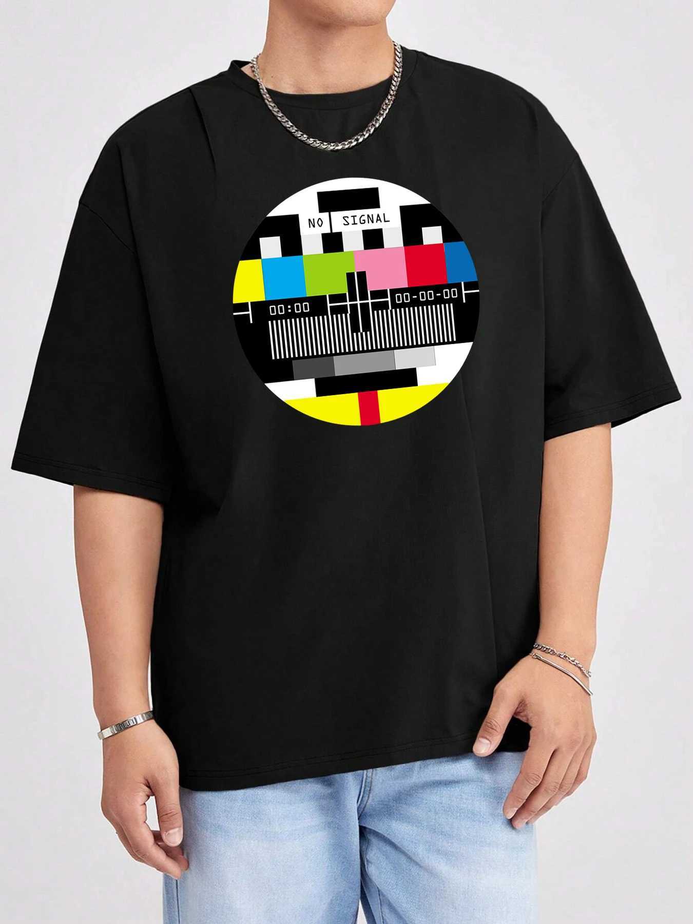 No Signal Tv Picture Pattern Clothing Mens Summer Comfy Tops Loose Cool Short Sleeve Cotton Breathable Shirts Casual Fashion Tee M260317