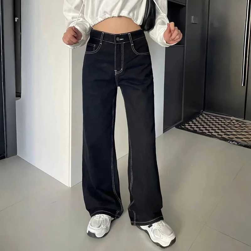 Hot Sale Classic Black s Straight Leg Jeans Female Retro High Waist Denim Trousers Lady Fashion Solid Baggy Pants M260317