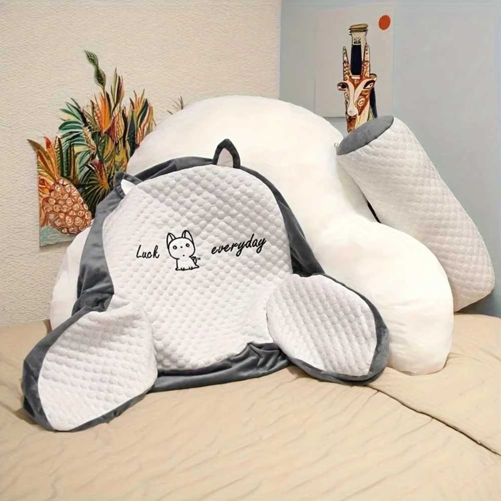1pc Adjustable Reading Pillow - Ergonomic Back Support Cushion for Bed/Sofa/Floor Gray Quilted Breathable Design D260317