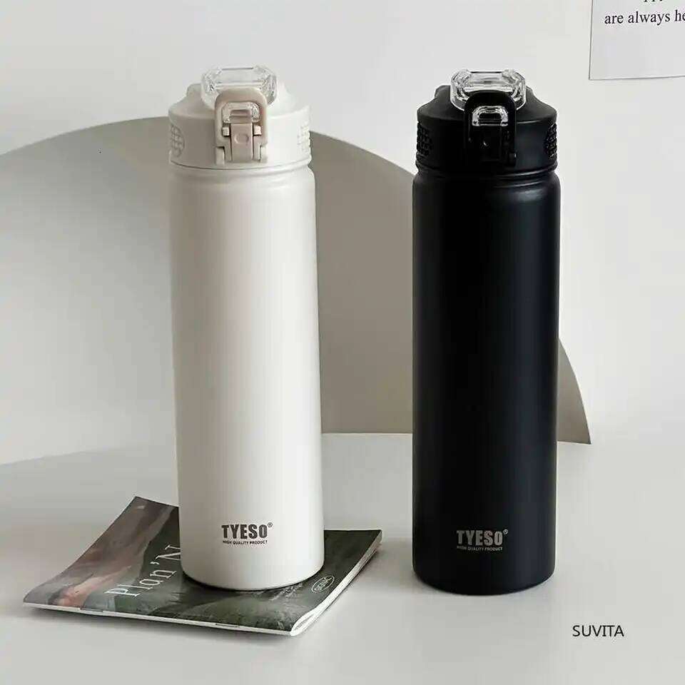 TYESO 600ML/750ML Thermos Water Bottle With Straw Stainless Steel Car Sports Cup Keeps Cold and Heat Thermal Travel Mug 26Y0317
