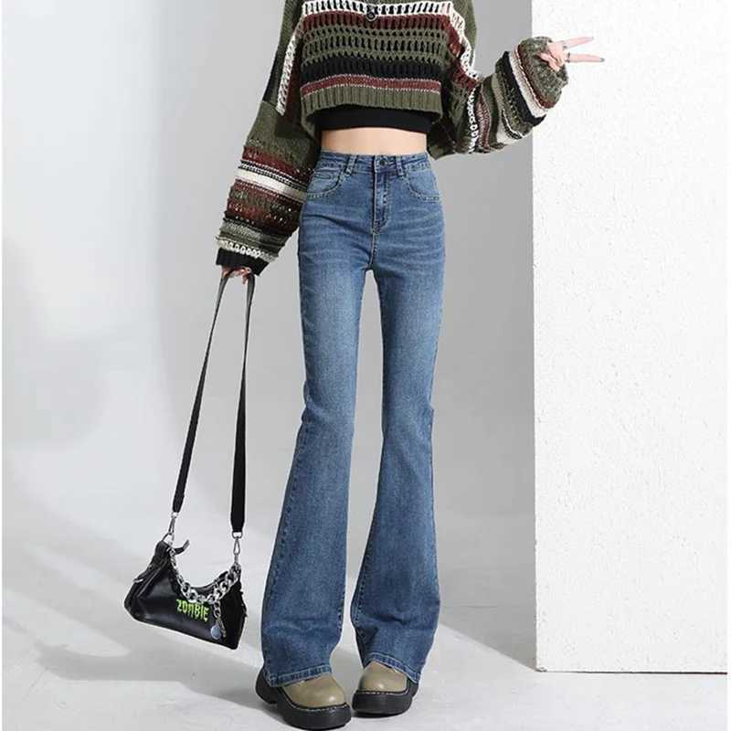 Women Straight Leg Thin Flared Jeans Lady Korean Fashion High Waist Denim Pants Female Casual Retro Designer Trousers M260317