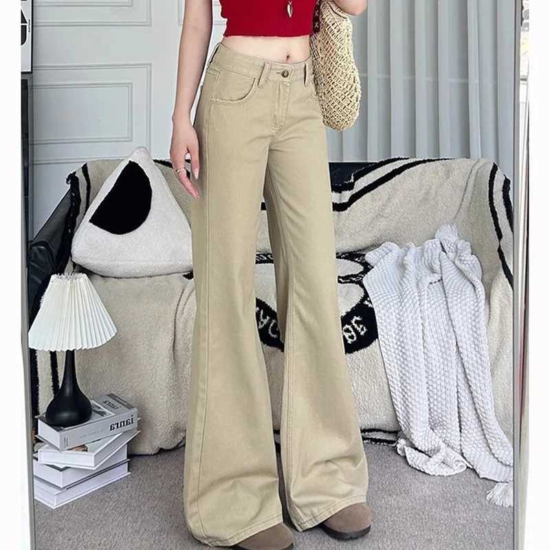 Hot Sale s Khaki Low Waist Flared Jeans 2025 Classic Women Denim Trousers Female Retro Casual Straight Leg Pants M260317