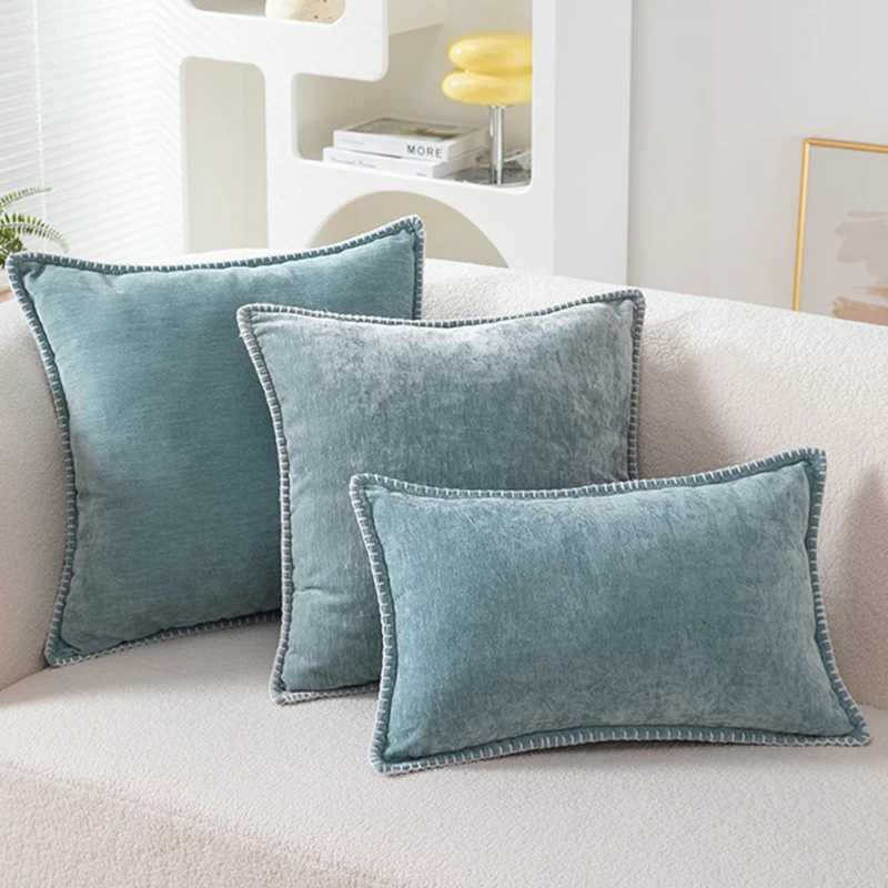 Couch Throw Pillow Covers 18x18 Inch Blue Yellow Cushion Cover with Stitched Edge Soft Chenille Solid Dyed Pillowcase Home Decor D260317