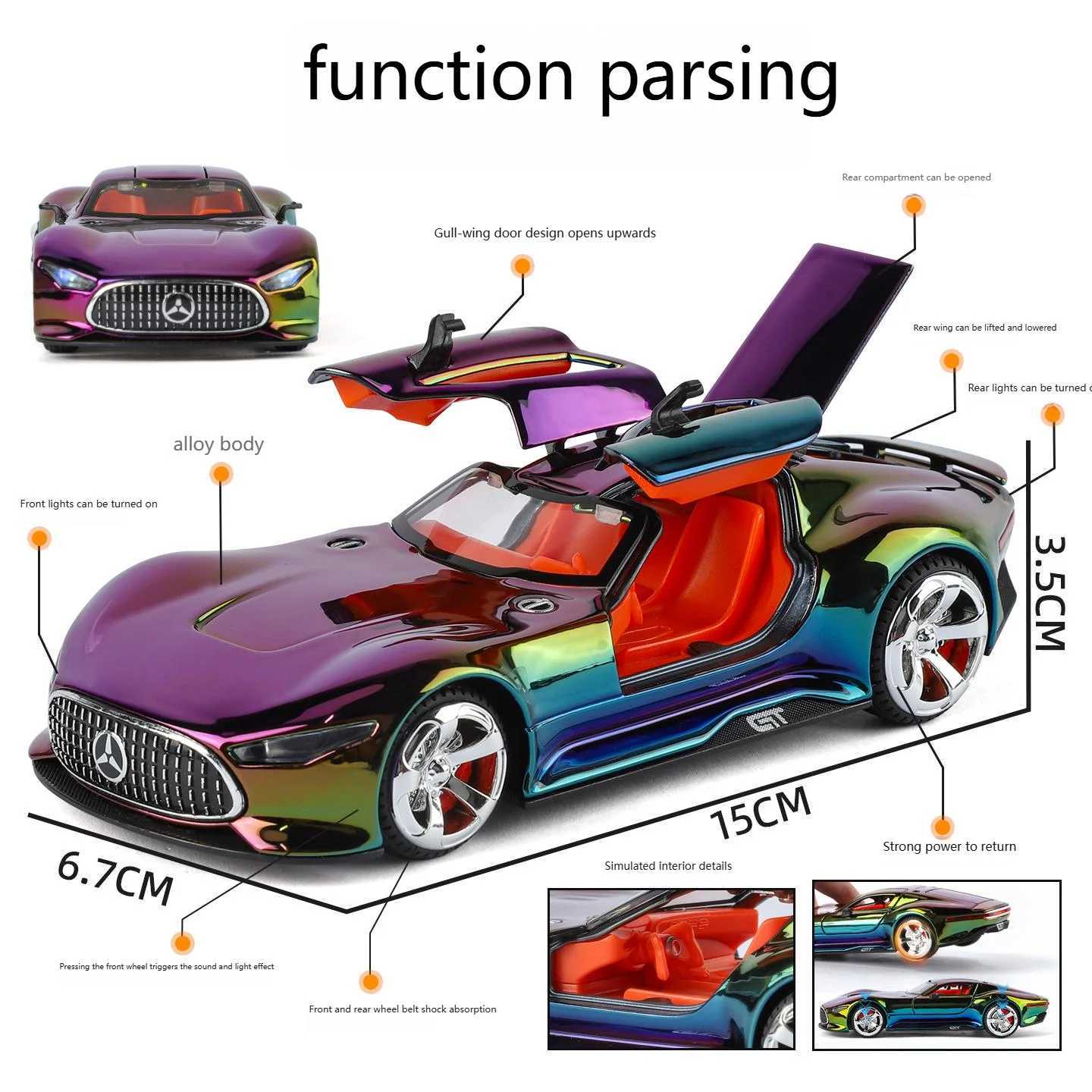 132 Benz VISION GT Super Concept Sport Car Alloy Diecast Model Car Sound And Light Pull Back Children Toy Car Birthday Gift Toy D260317