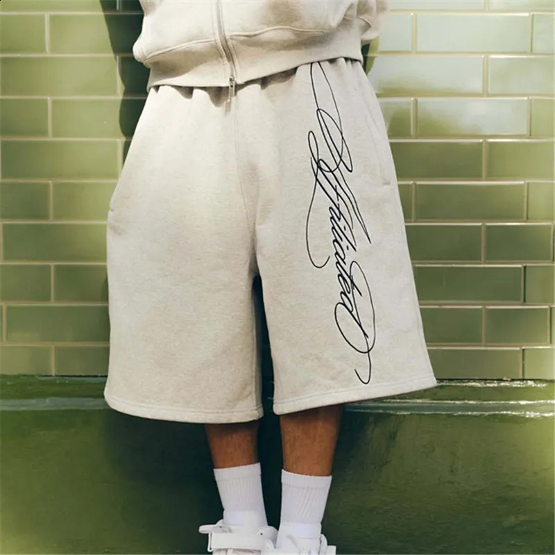 American Letter Embroidered Shorts Men Y2K Retro Casual High Street Trendy High Waist Oversized Straight Casual Shorts 260316
