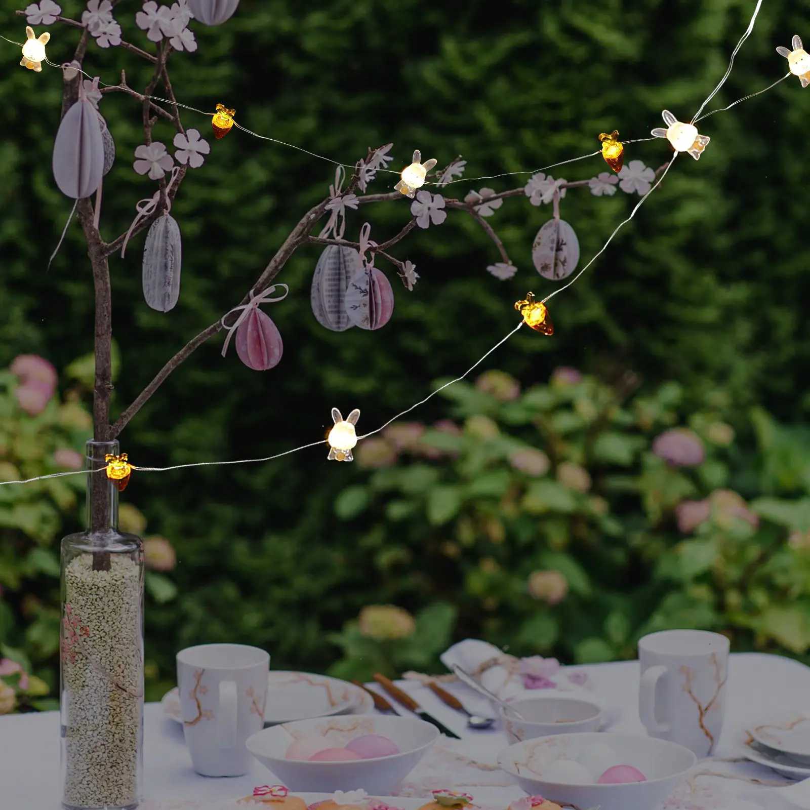 1Set Easter Party String Lamps LED Carrot Rabbit Design Bright Warm White Lights for Room Yard Garden Holiday H260316