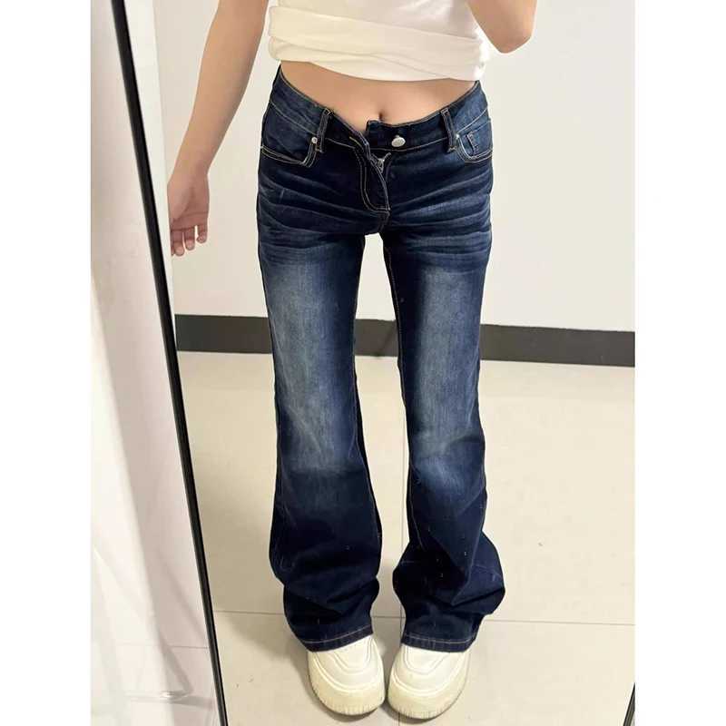 2025 Women Retro Low Waist Thin Jeans Hot Sale s Solid Bell Bottom Pants Lady Casual Fashion Denim Trousers M260317