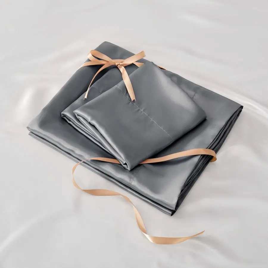 King Size Sheets Set Luxury Soft Dark Grey Satin Sheets for Hair and Skin Similar to Silk Bed Sheets Set 4 Pieces with 1 Deep D260317