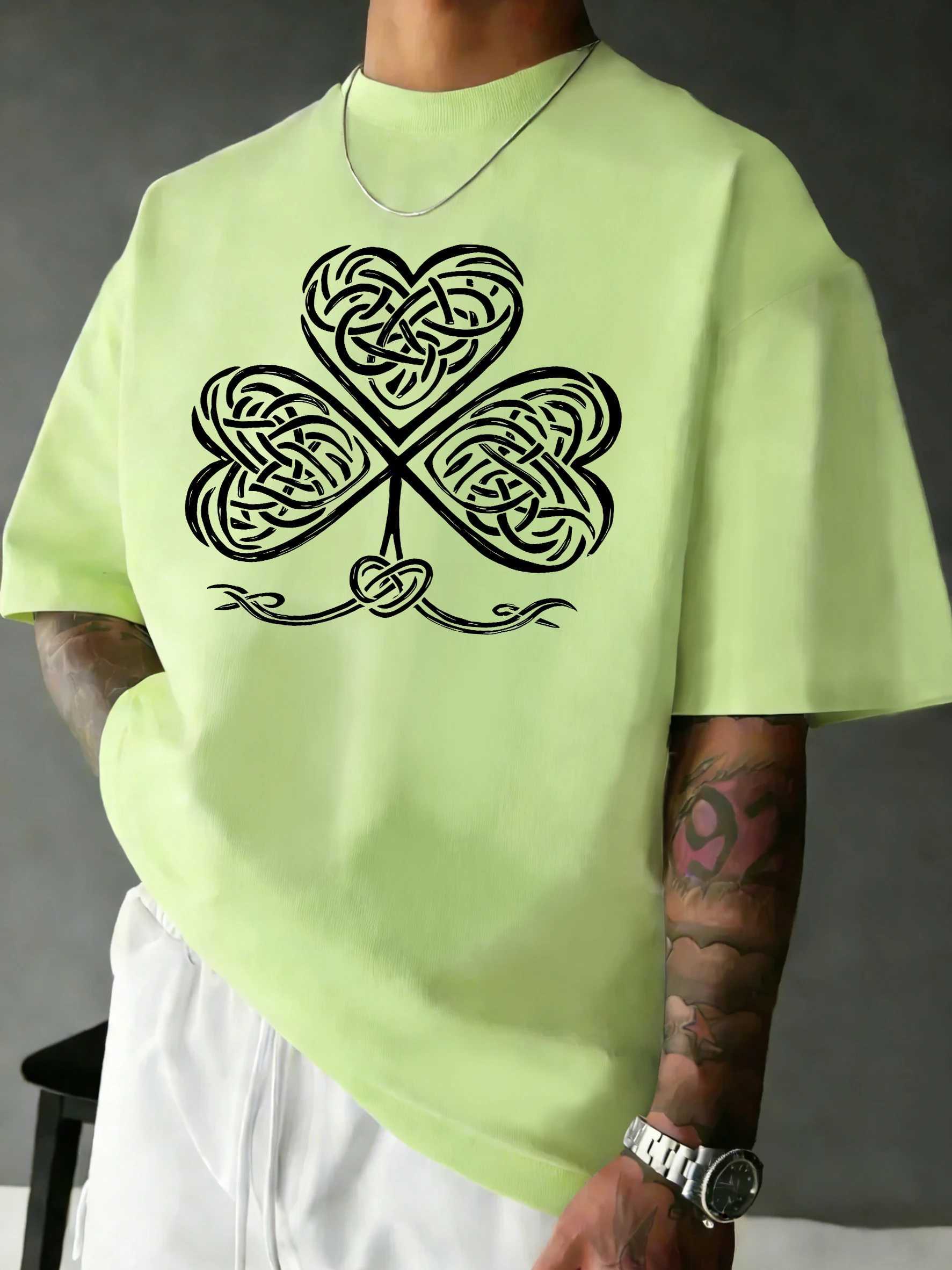Celtic Knot Clover Goldprints Man Daily Loose T Shirt All-Match Cotton Sportswear Hip Hop Summer T-Shirt Casual Oversize Clothes M260317