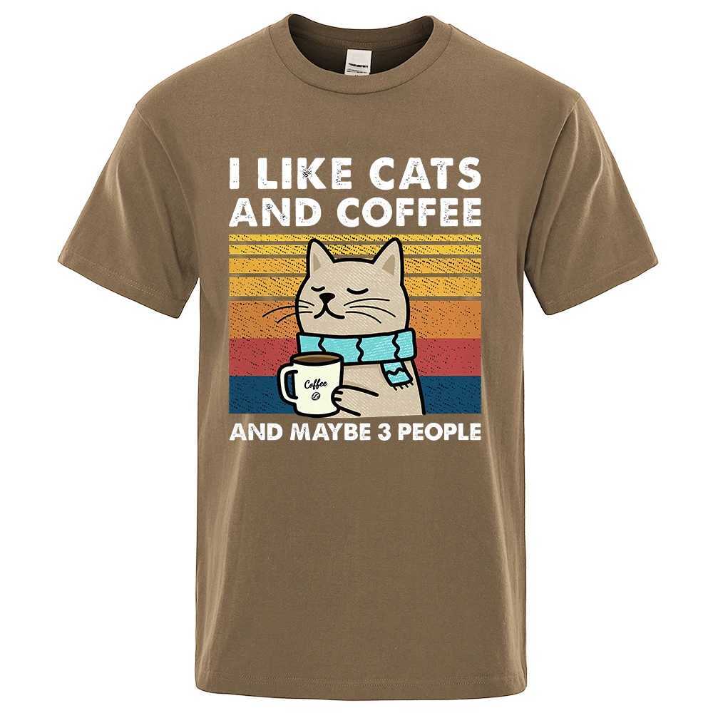 I Like Cats Coffee And Maybe 3 People T-Shirt Men Summer All-Match T-Shirts O-Neck Casual Short Sleeve Hip Hop Cotton Streetwear M260317