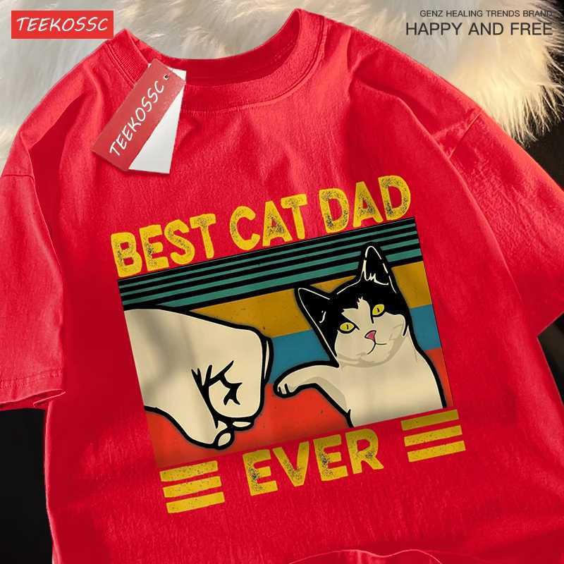 Best Cat Dad Ever Punch Male Female Tops Oversized Cotton Tee Clothes Summer Street T Shirts Fashion Breathable Tshirt Couple M260317