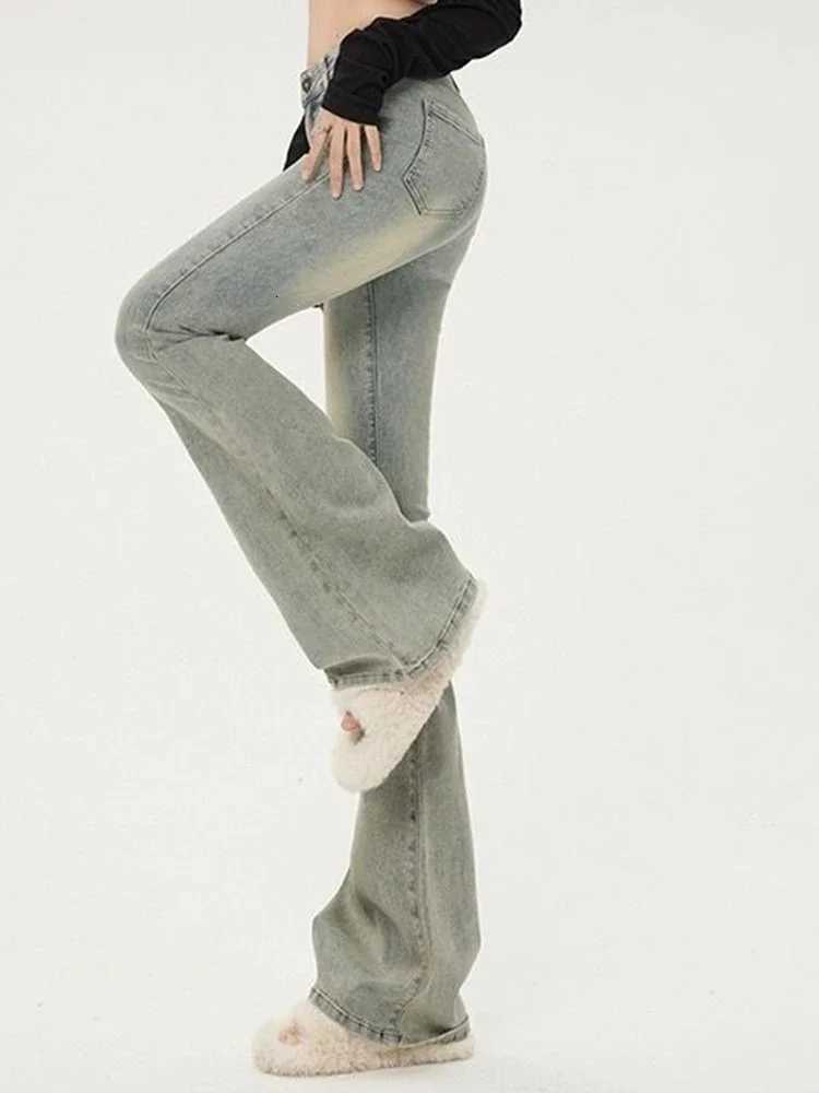 Ins Women Korean High Waist Flared Jeans Female High Street Boot Cut Pants Lady Y2k 2000s Yellow Denim Bell Bottom TrousersT260317