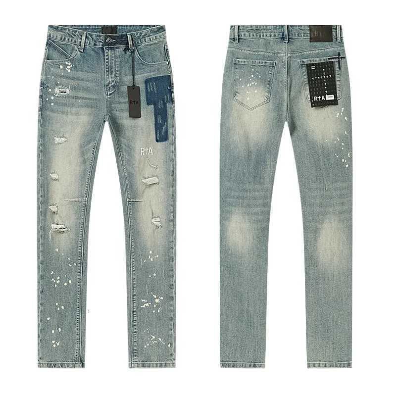 RTA Brand Mens Slim Fit Paint Graffiti Damaged Destroyed Hole Skinny Denim long Trouser Jeans Pants StreetwearT260316