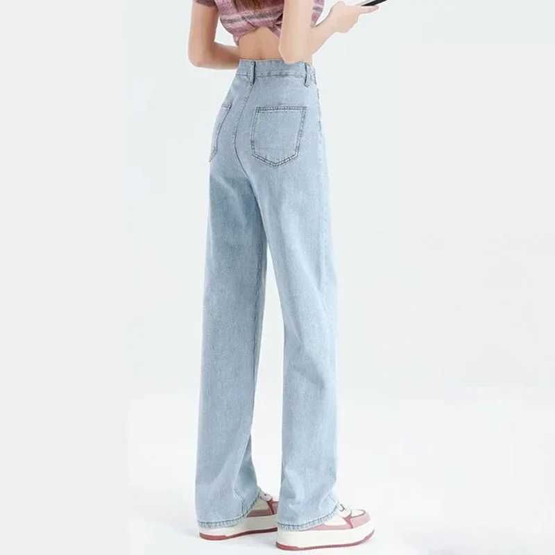Hot Sale Lady Comfortable High Waist Jeans Female Classic Korean Straight Leg Pants s Fashion Loose Casual Trousers M260317