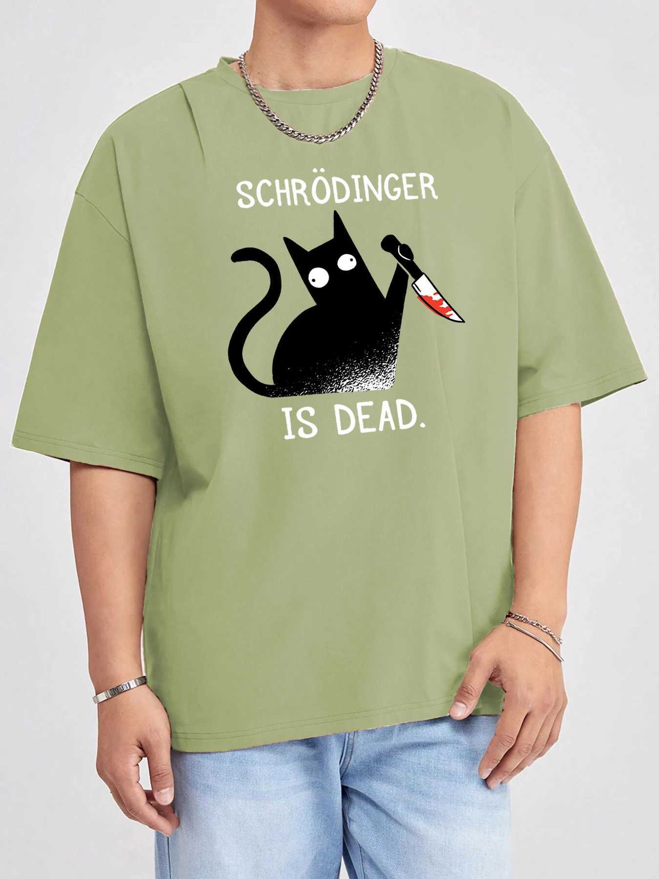 Schrodinger Cat Is Dead Print Clothing Mens Cotton Summer Shirts Loose Gothi Tops Comfy Breathable Short Sleeve O-Neck Soft Tee M260317