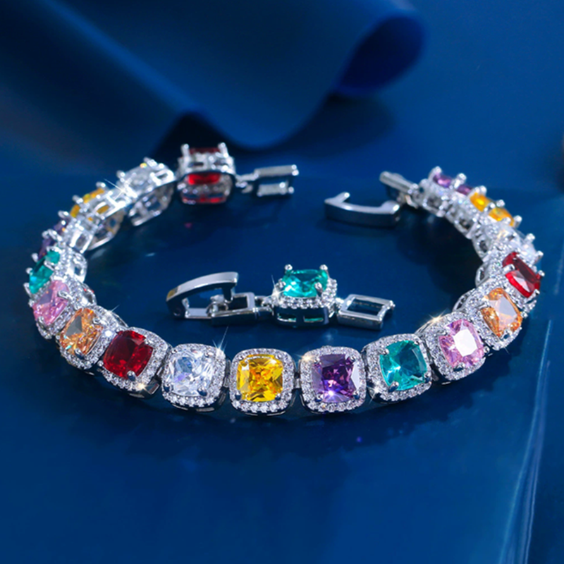 fashion square tennis bracelet desinger foe woman wedding jewelry diamond iced out chain colorful zirconia crystal copper silver luxury bracelets womens gift box