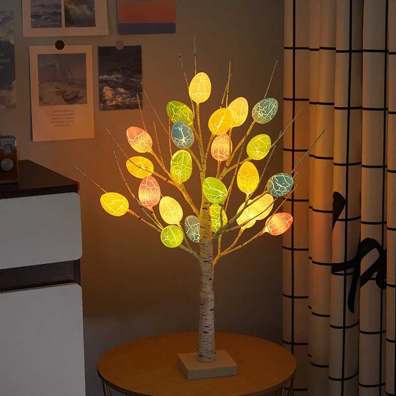 60cm Easter Brich Tree Lamp 40LED Easter Eggs Ornaments Hanging Easter Decorations for Home Spring Festival Party Table Decor H260316