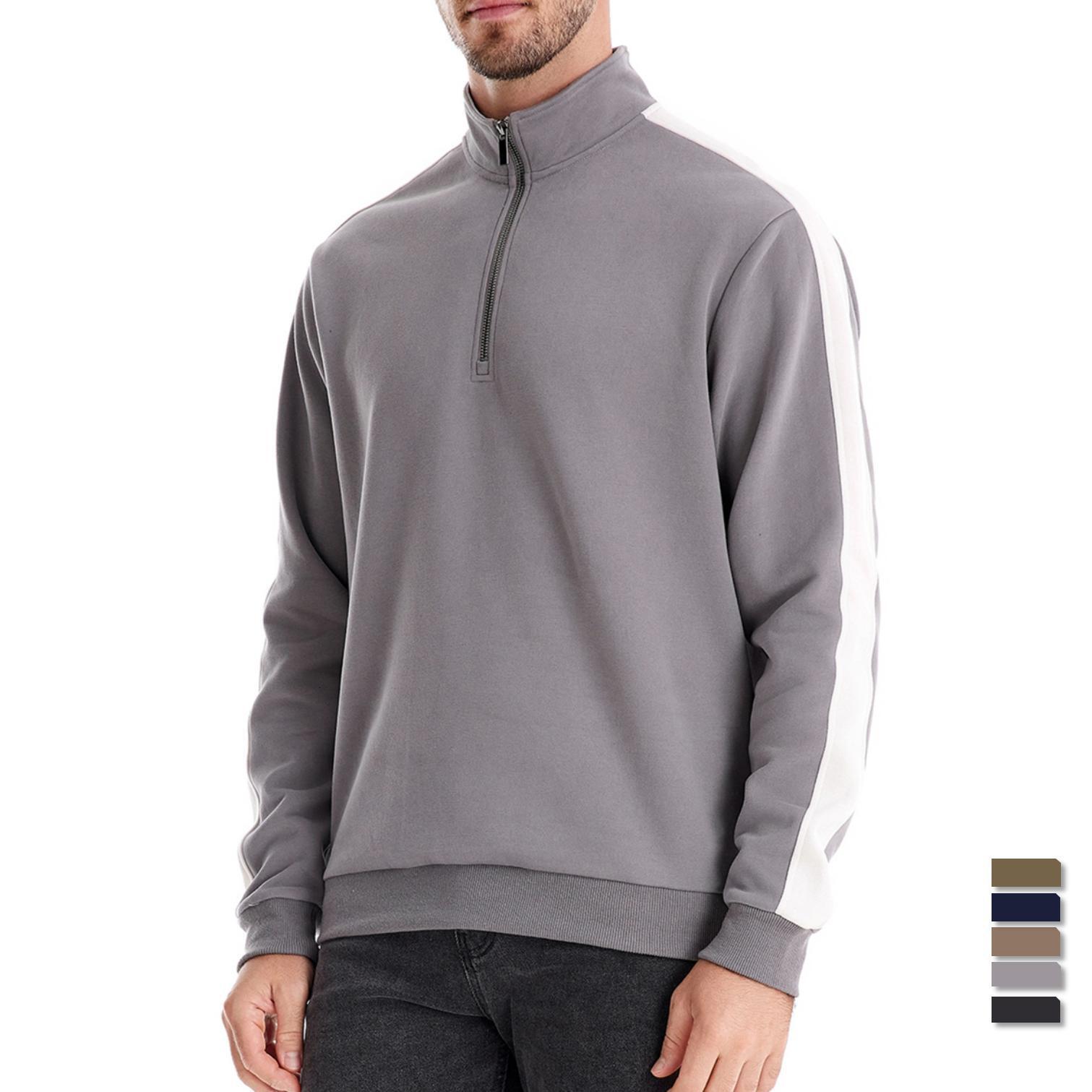 Autumn New Shirt Long Sleeve Stand Polo Collar Hoodie Swea Patchwork Men's Sports Swea Casual Jacket Men