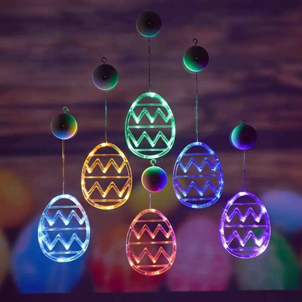 Durable Plastic Easter Window Lights Wall Hanging Lightweight Egg Suction Cup Light Multicolor String Lights Party H260316