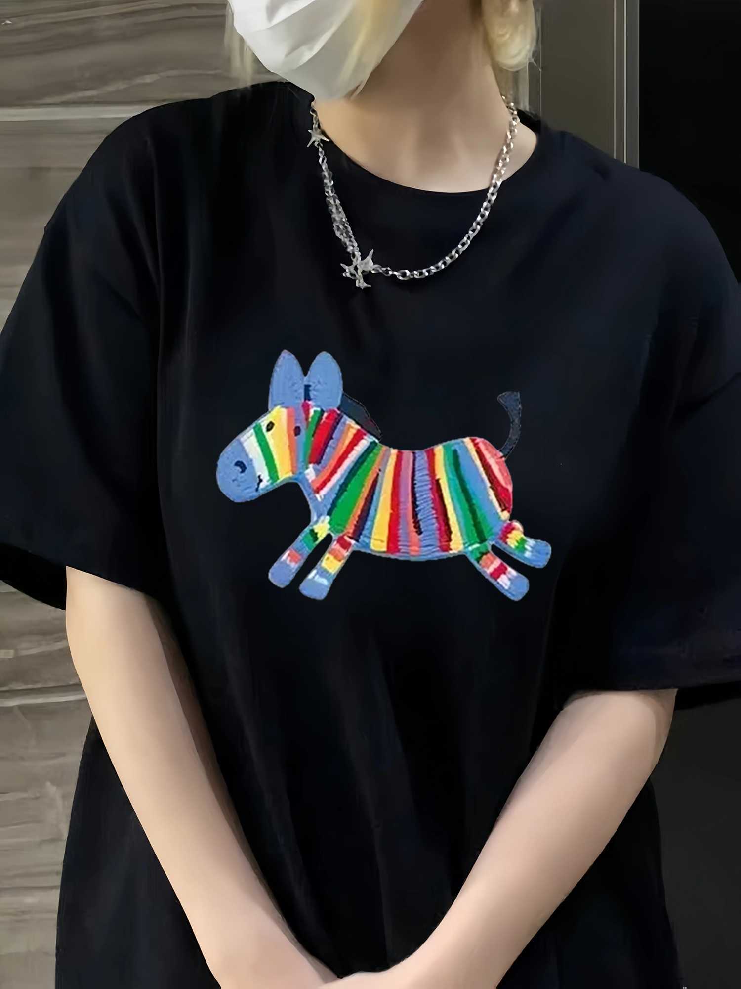 Oversized Women Tshirt Summer Fashion Drawn Printed Casual Short Sleeve Top Pullover Comfortable Plus Size Tee Trendy Outfit M260317