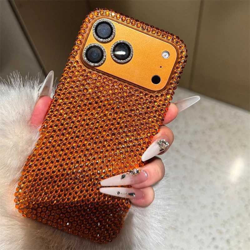 Luxury ar Orange Glitter Rhinestone Bling Phone Case For iPhone 17 Pro Max Air 11 12 13 14 15 16 Prax Shining Back Cover C260314