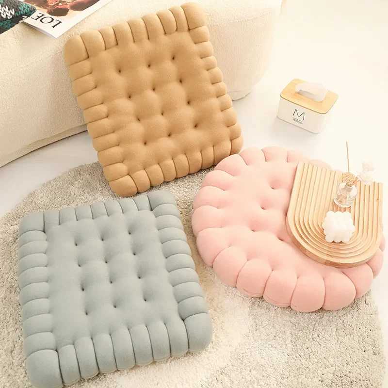 Large Biscuit Shape Plush CushionSoft Creative Pillow Chair Seat Pad Decorative Cookie Japanese Tatami Back Cushion D260317