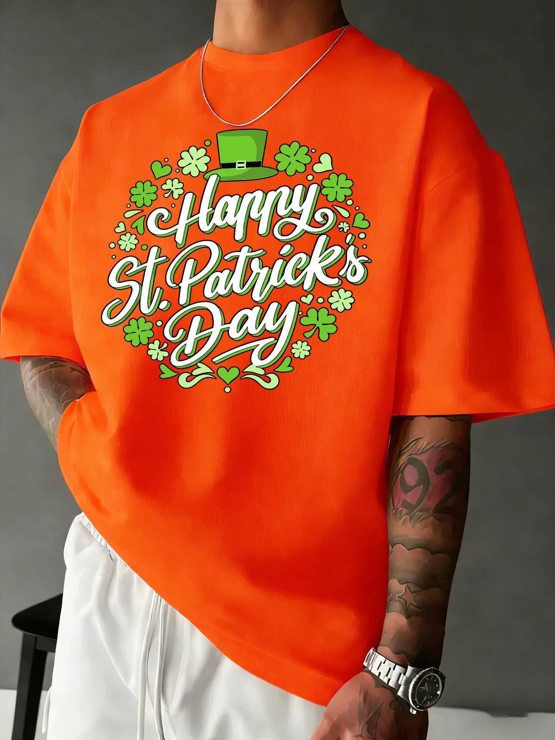 Happy St PatrickS Day Whiteprints Man T-Shirt Soft Cotton T Shirts All-Match Comfortable Clothing Loose Summer Short Sleeve M260317