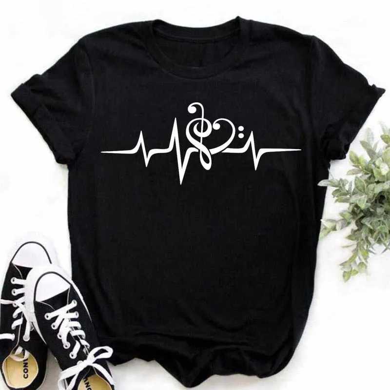 New Harajuku Funny Music Note Art T Shirt Fashion Women T Shirt Music Tops Short Sleeves Black T-shirt Ladies Casual Tees Top M260317